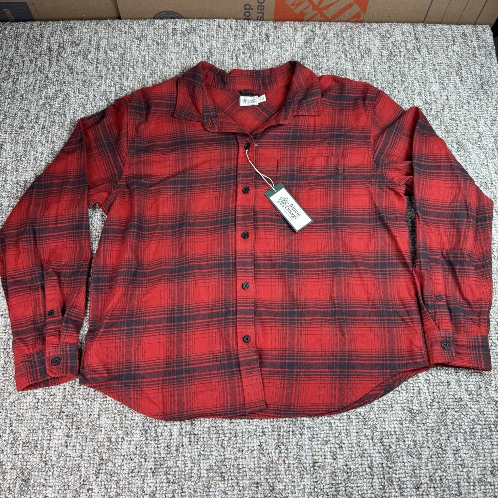 Alpine Design Shirt Womens Large Midweight Flannel Red Bison Plaid AD Hiking NWT